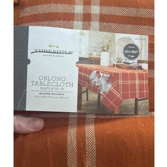 NEW Threshold Fall Tablecloth Orange Plaid - Picture 2 of 3